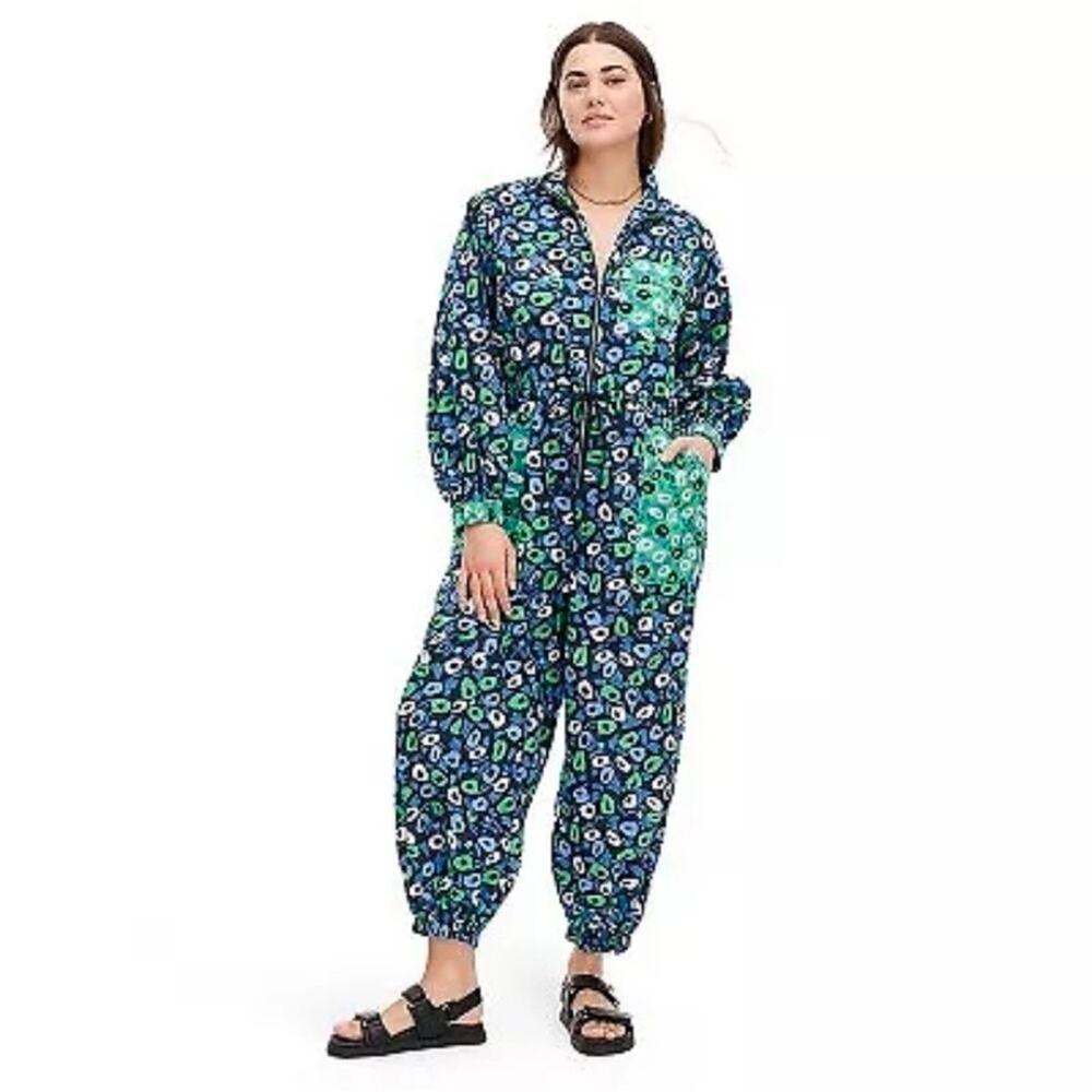 Diane Von Furstenberg Jazz Dot Green Blue Nylon Jumpsuit Target Collaboration M